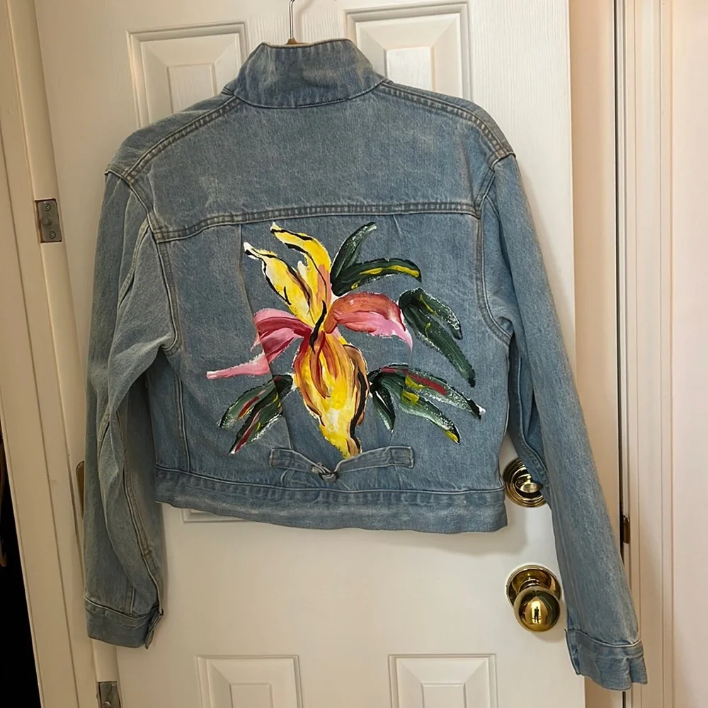 Ralph Lauren Light Blue Denim Jacket with Pink Flamingo Patch - Picture 3 of 9